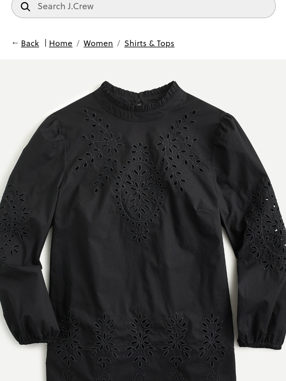 J. Crew Black Eyelet Cotton High-Neck Blouse